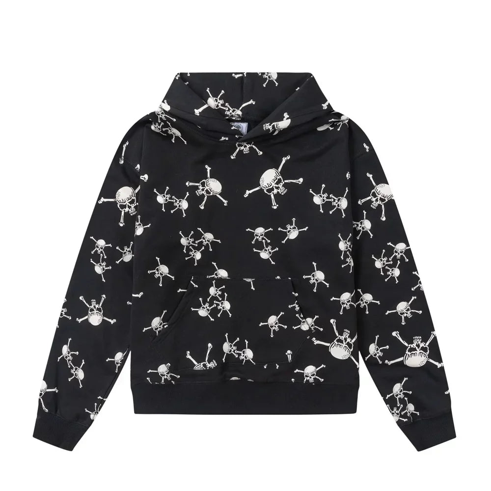 Saint Michael All-Over Skull Print Hoodie - Black